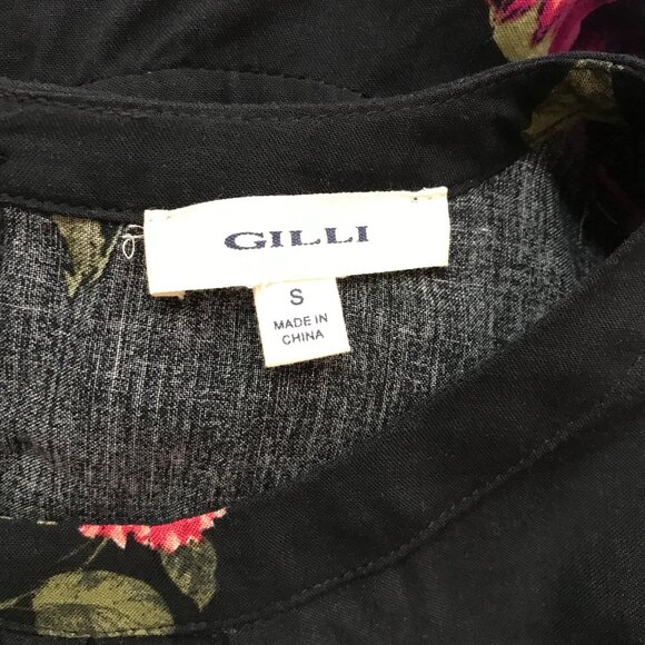 GILLI Black Floral Mini Shift Dress with Bell Sleeves NEW SMALL - Picture 5 of 6